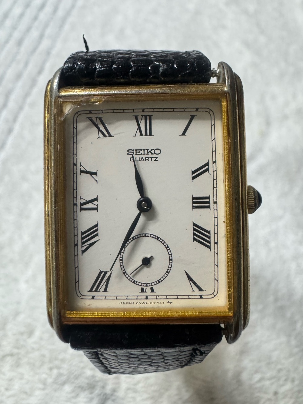 Seiko Men's Rectangular Dress Watch in Black and Gold-Tone